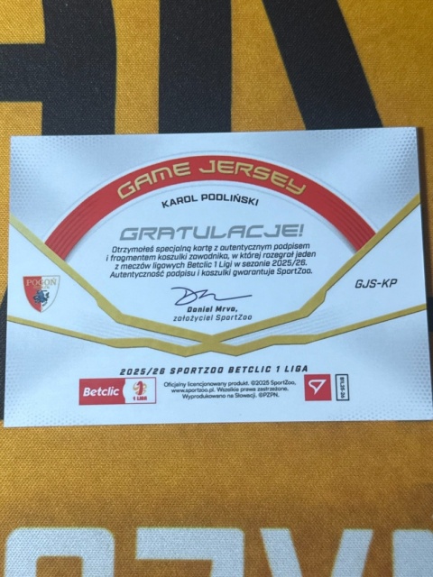 Karol Podliński /25 Auto Relic - Betlcic 1 Liga 2025-26