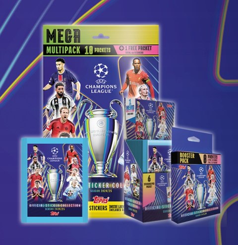 MEGA Multipack Naklejki Liga Mistrzów 2025 11 Saszetek Topps 66 Naklejek