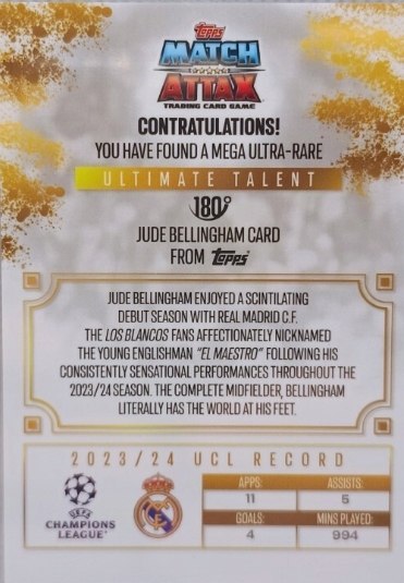 Match Attax 2025 Topps Bellingham Ultimate Talent El Maestro De Madrid 180°
