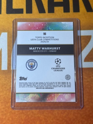 Matty Warhurst /10 Man City - Topps Inception 2024-25