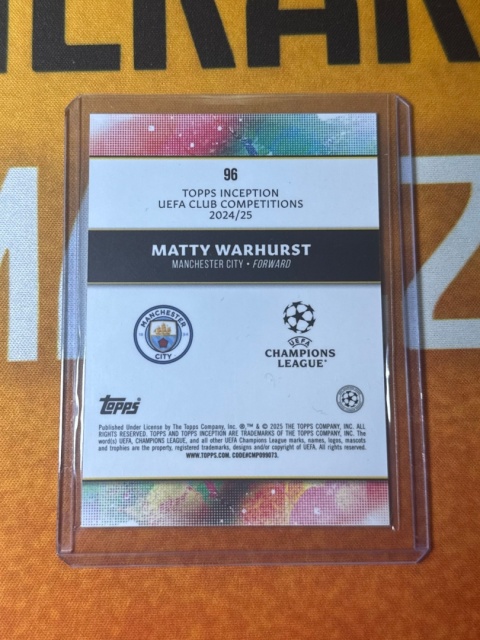 Matty Warhurst /10 Man City - Topps Inception 2024-25