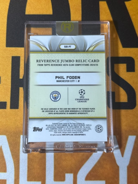 Phil Foden /25 Jumbo Patch Relic - Manchester City Topps Reverence 2024-25