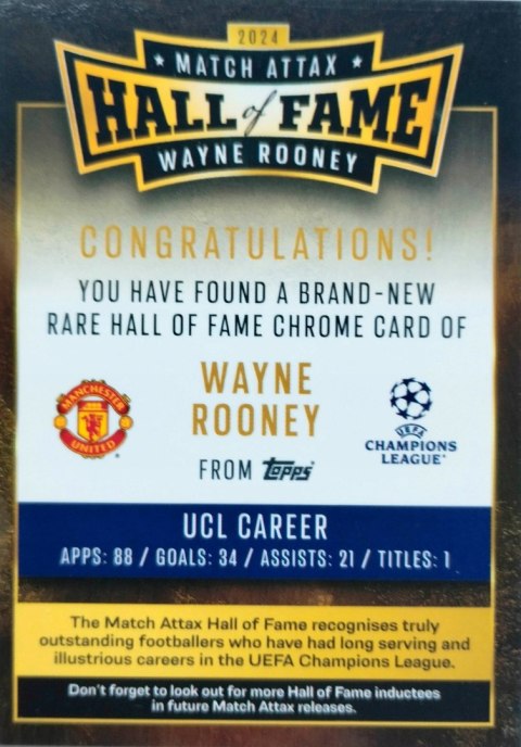 TOPPS MATCH ATTAX 2024-2025 HALL OF FAME HOF 1 WAYNE ROONEY MANCHESTER