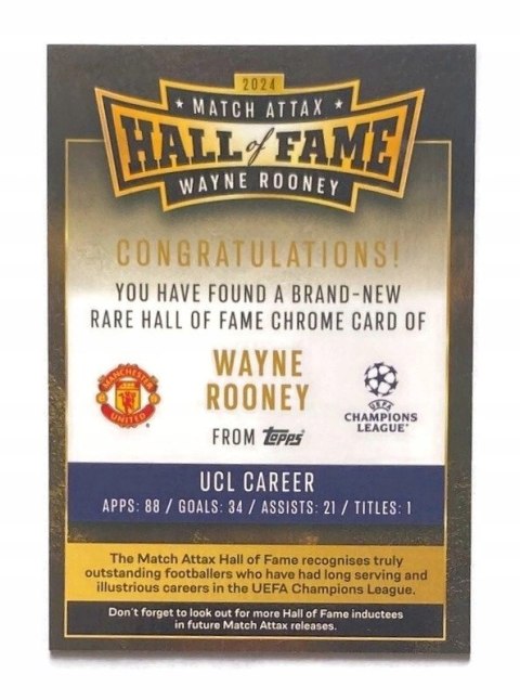 TOPPS MATCH ATTAX 2024 2025 HALL OF FAME Rooney MANCHESTER UNITED HOF1