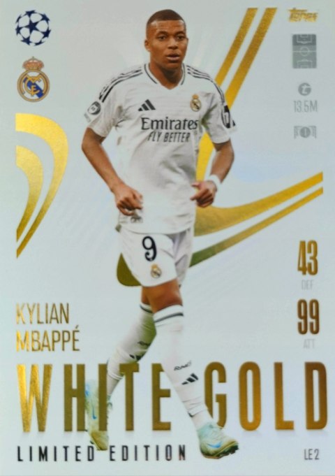 TOPPS MATCH ATTAX EXTRA 2024/25 2025 LIMITED WHITE GOLD LE 2 MBAPPE REAL